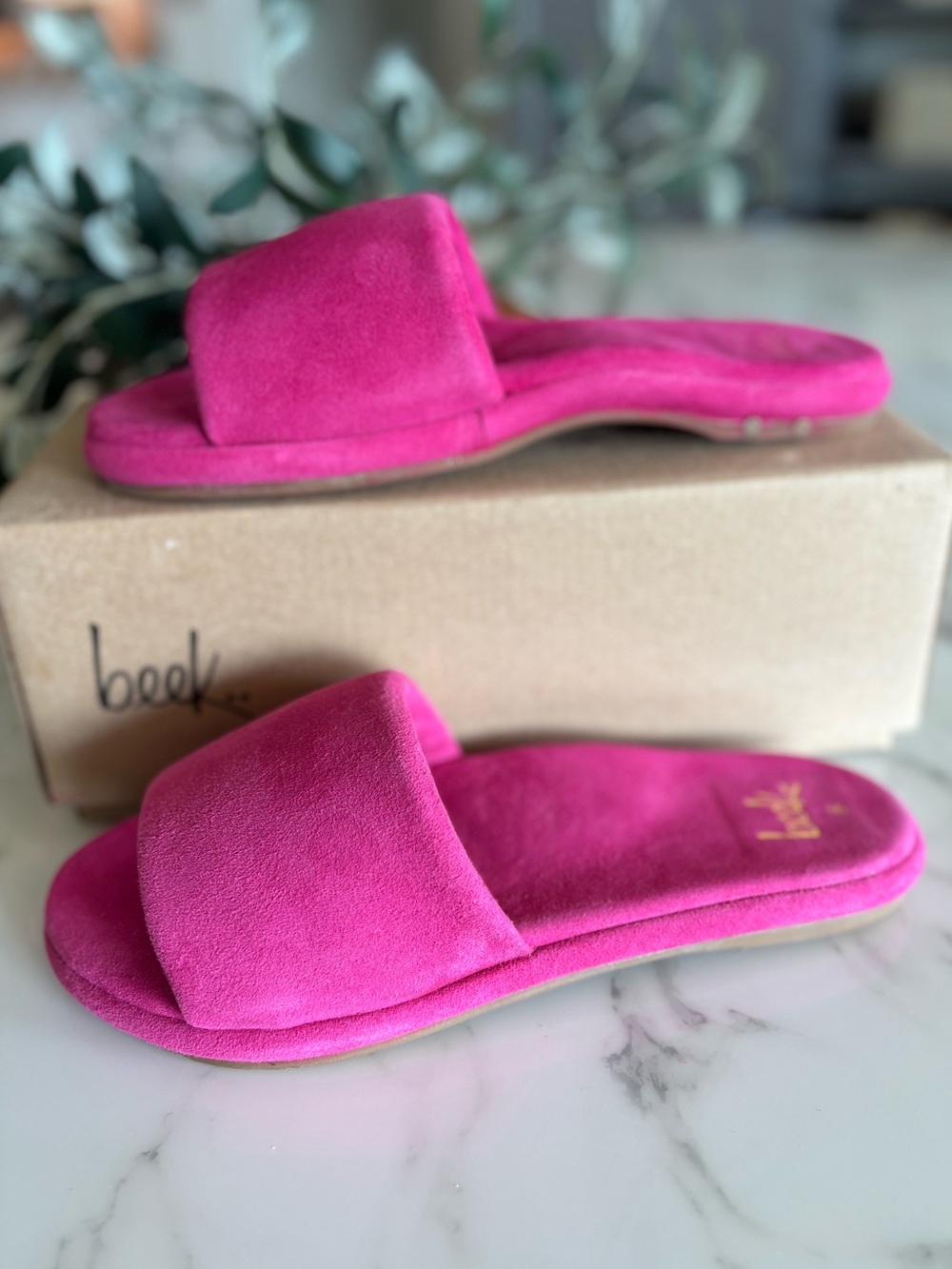 beek Pink Suede Slide Sandals